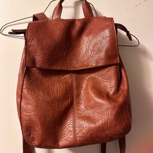 American Leather Co Floral Tooled Leather Backpack